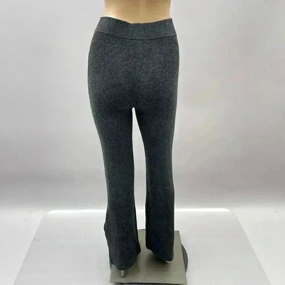 Charcoal Knit Wool High-Waisted Pants Flare Slit Le Ore Comfort Size S - Picture 2 of 11